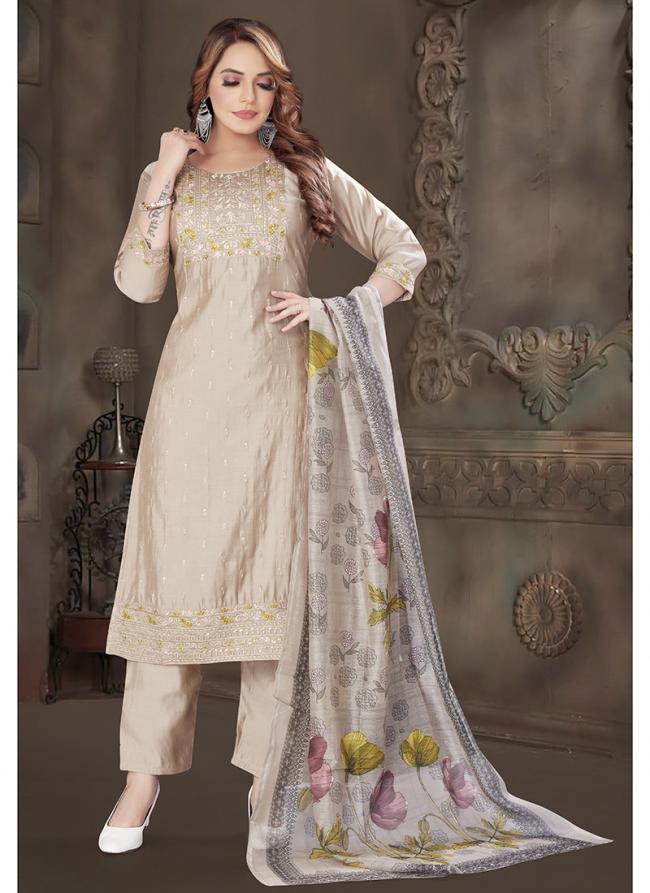 Roman Silk  Off White Festival Wear Embroidery Work Readymade Straight Suit